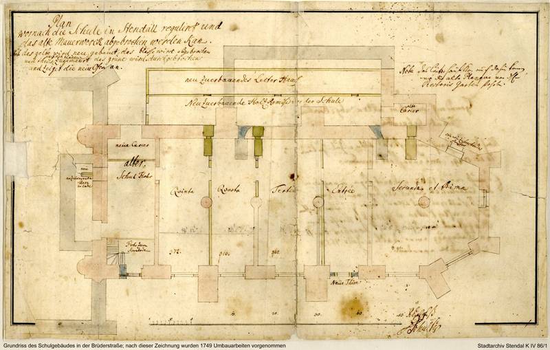 Plan des Umbaus des Schulgebäudes von 1749